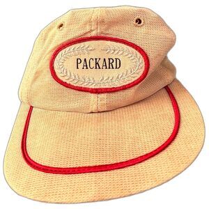 Vintage PACKARD Snapback Trucker Hat Red Beige Mesh Patch Derby Cap Unisex Men